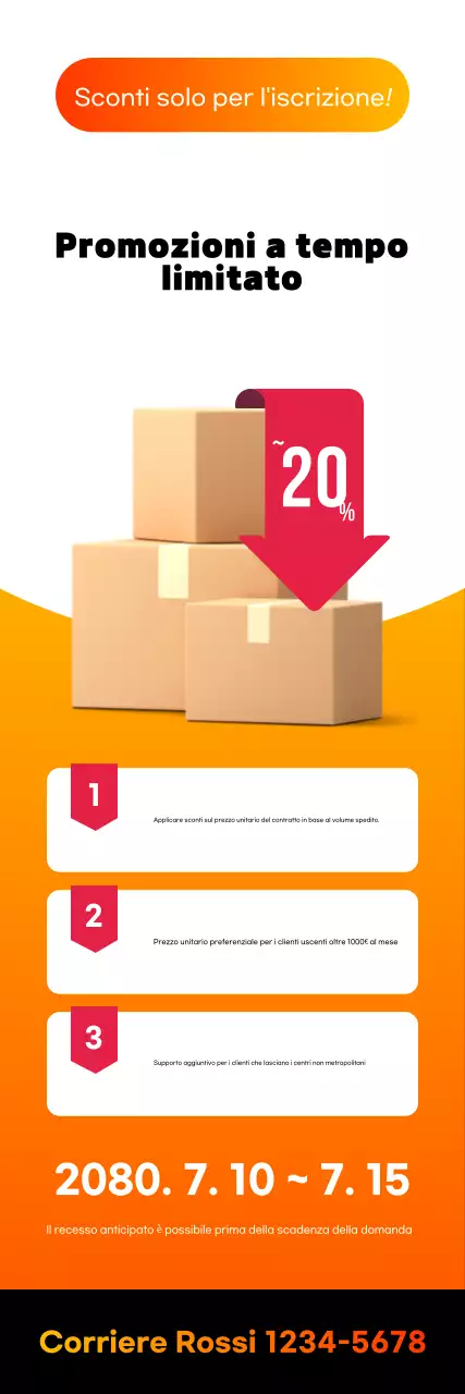Pubblicità promozionale logistica contrattuale in stile accento rosso e arancione