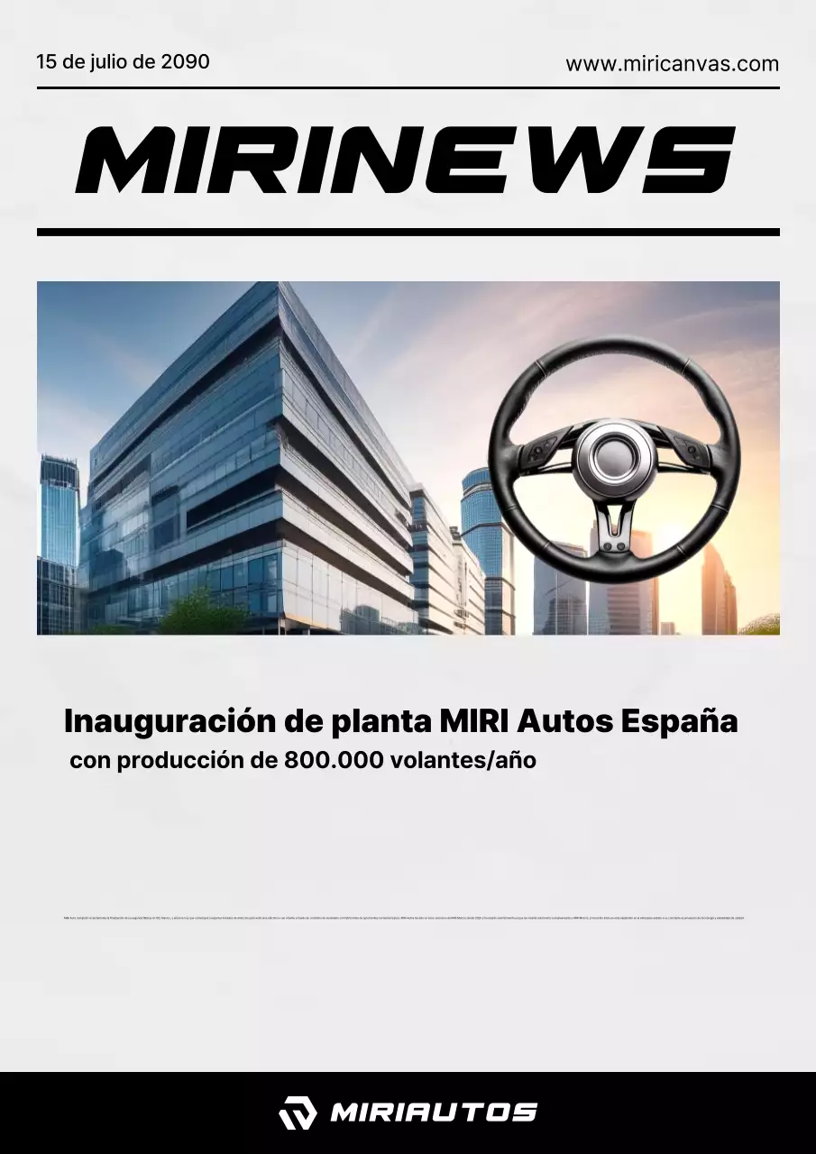 Boletín informativo de la empresa sobre volante de coche sencillo en gris y negro