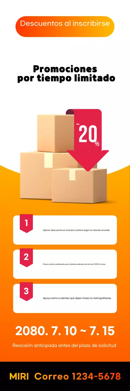 Promoción publicitaria de logística contractual con acentos en rojo y naranja