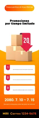 Promoción publicitaria de logística contractual con acentos en rojo y naranja