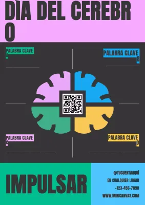 Póster rosa con la guía del Día del Cerebro Moderno