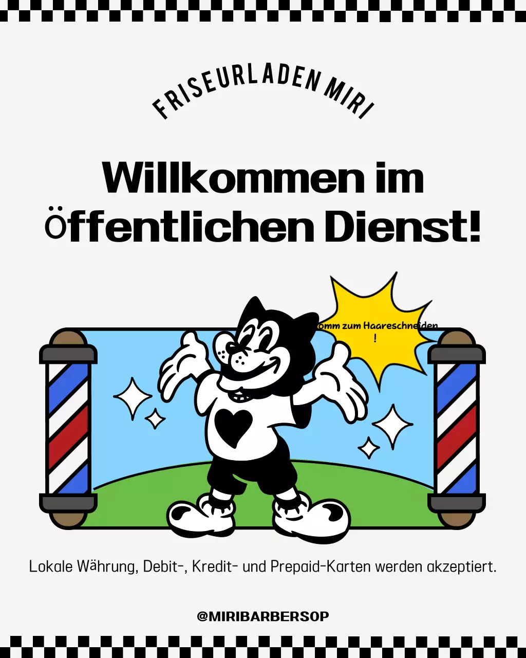 Himmelblauer Retro-Barbershop fördert die Nutzung des Minseong-Unterstützungsfonds