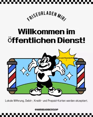 Himmelblauer Retro-Barbershop fördert die Nutzung des Minseong-Unterstützungsfonds