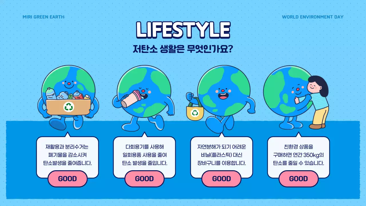 파란색과 초록색의 귀여운 기후변화 정보