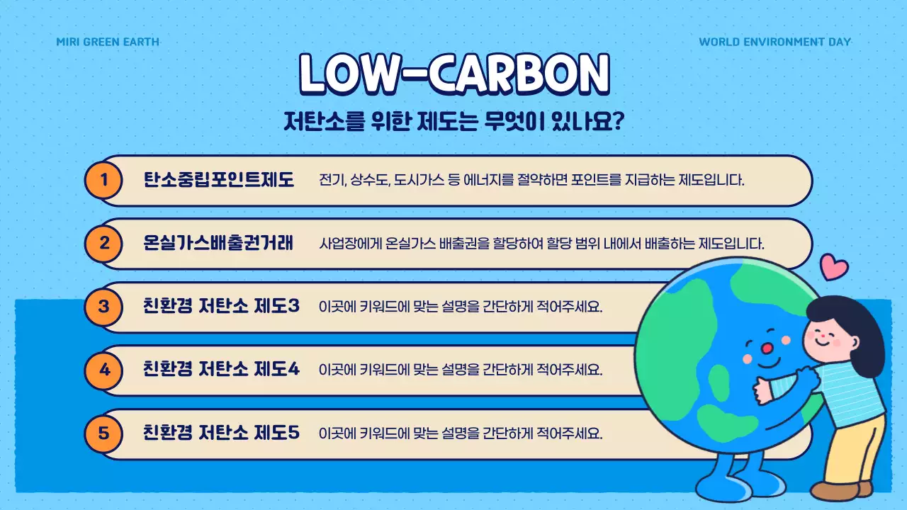 파란색과 초록색의 귀여운 기후변화 정보