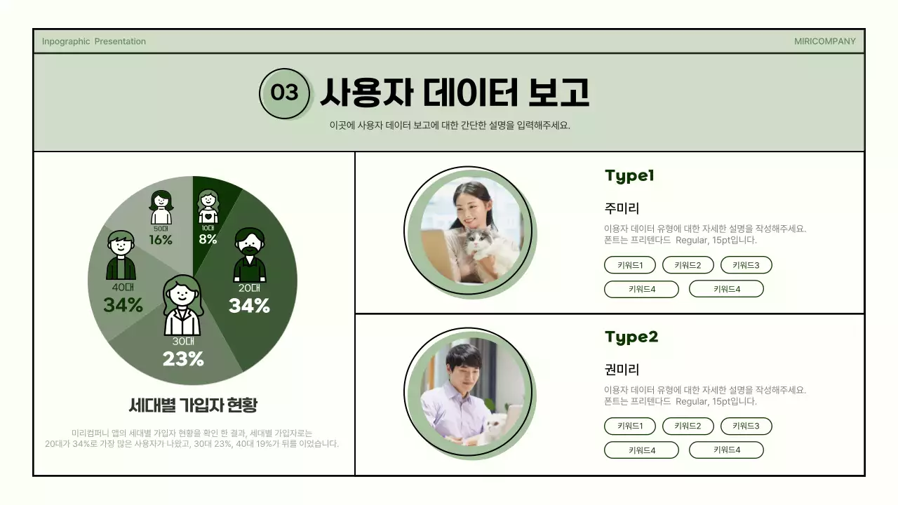 초록색과 베이지색의 심플한 도형 비즈니스 인포그래픽 프레젠테이션