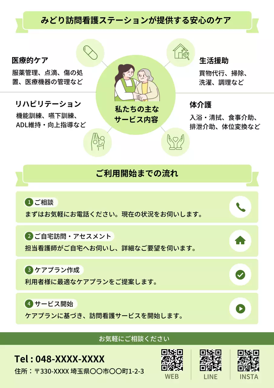 緑 ナチュラル ケア ポスター 老人在宅ケア