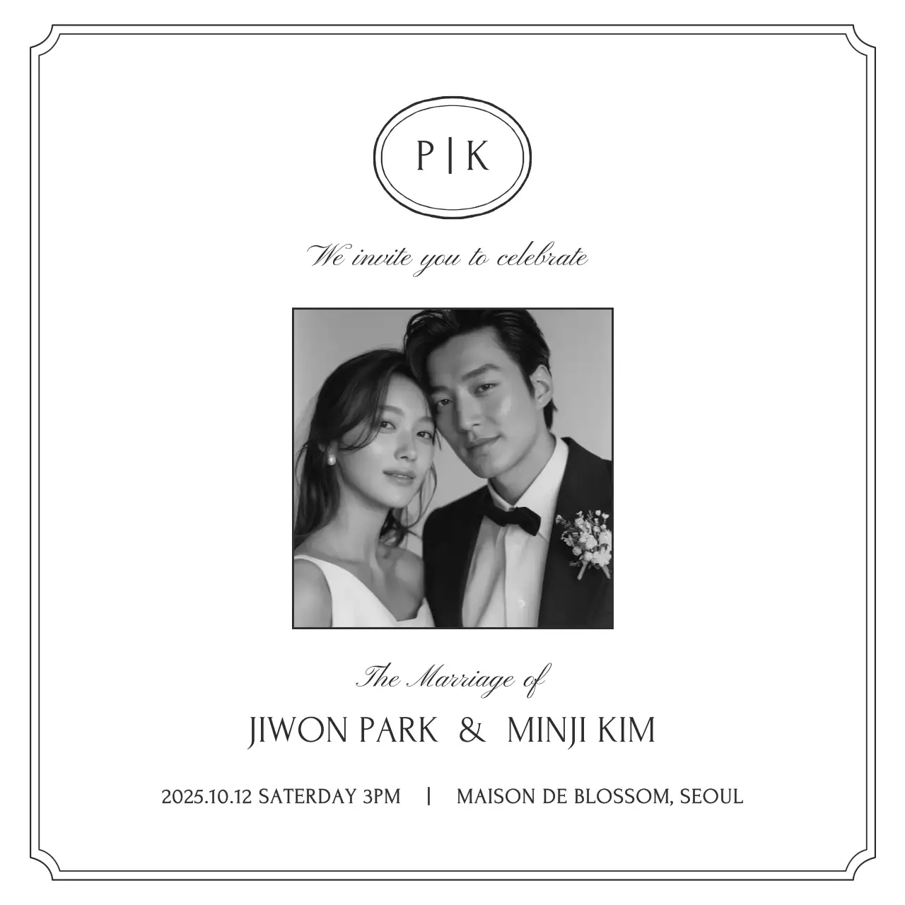 흑백 클래식 결혼 초대장
