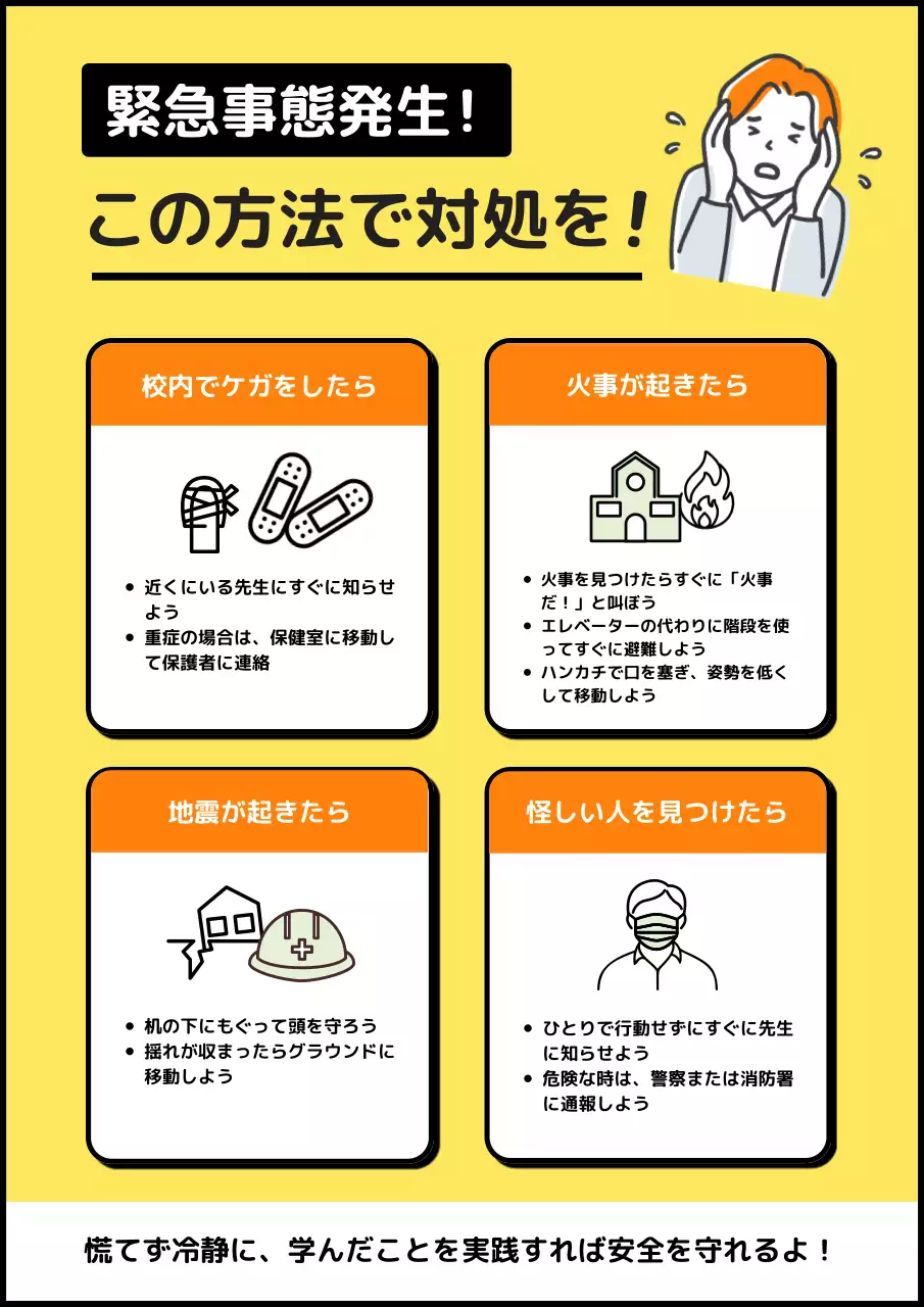 黄色 シンプル 緊急対応 ポスター