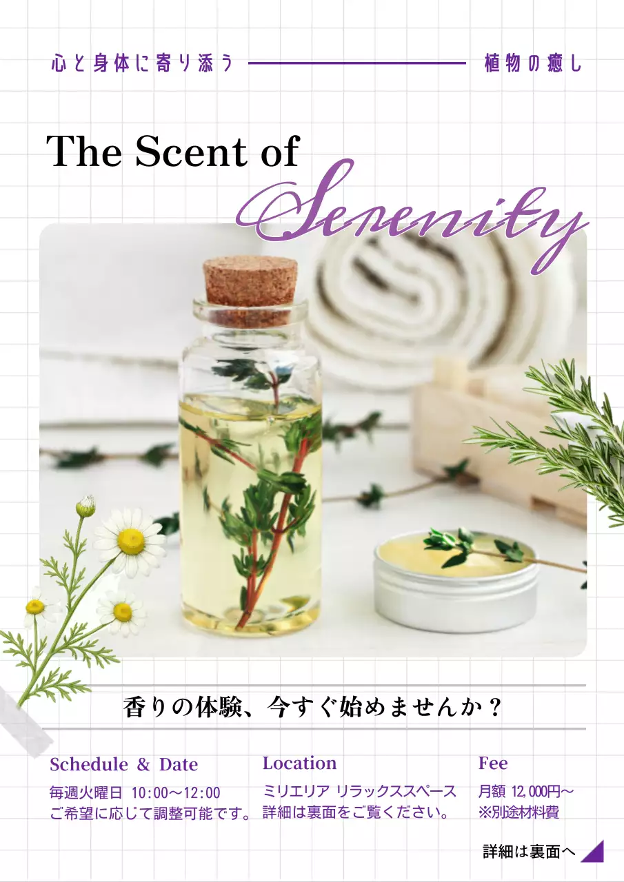 上品 アロマセラピー チラシ 教育アロマハーブ教室