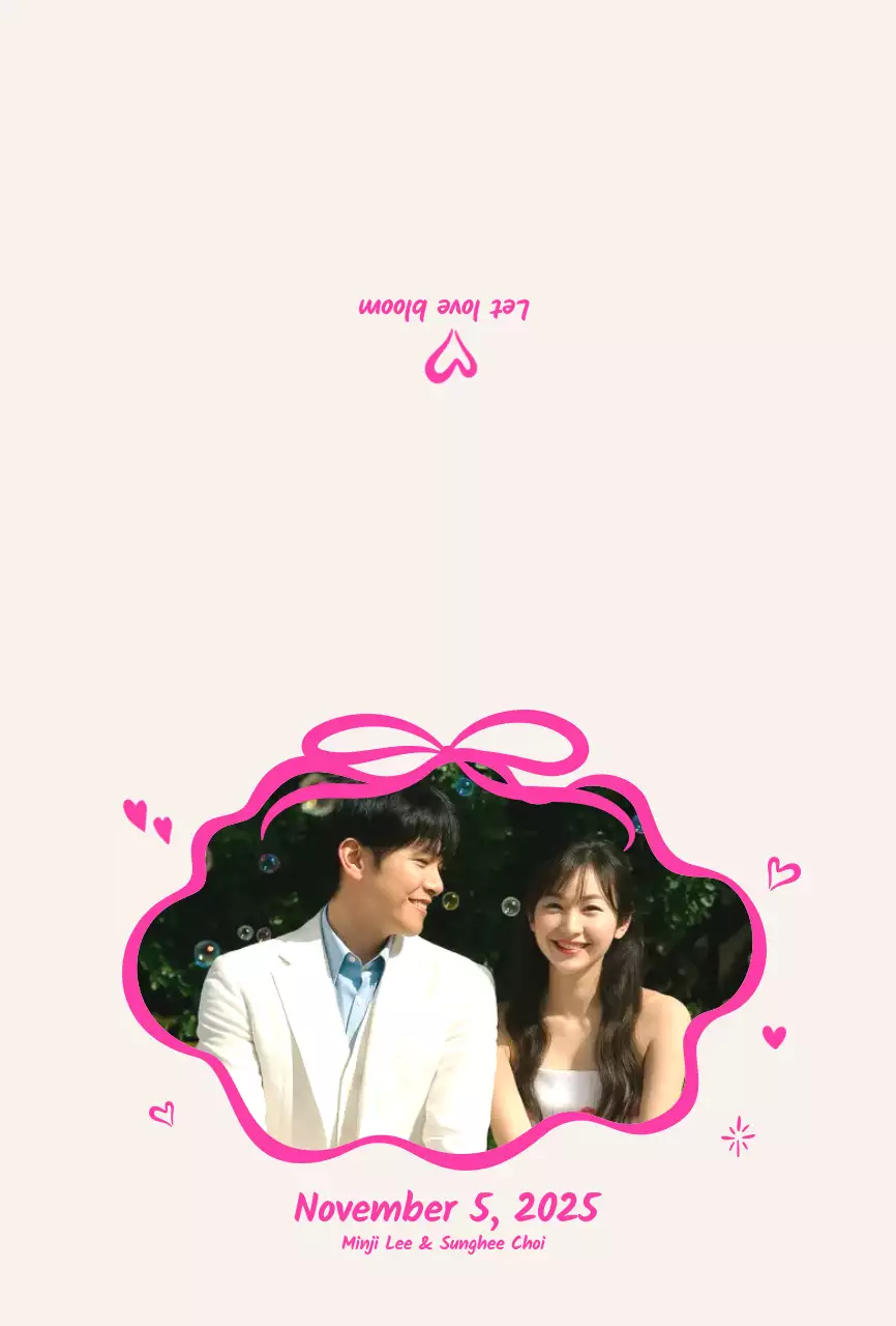 핑크 아기자기한 결혼 초대장