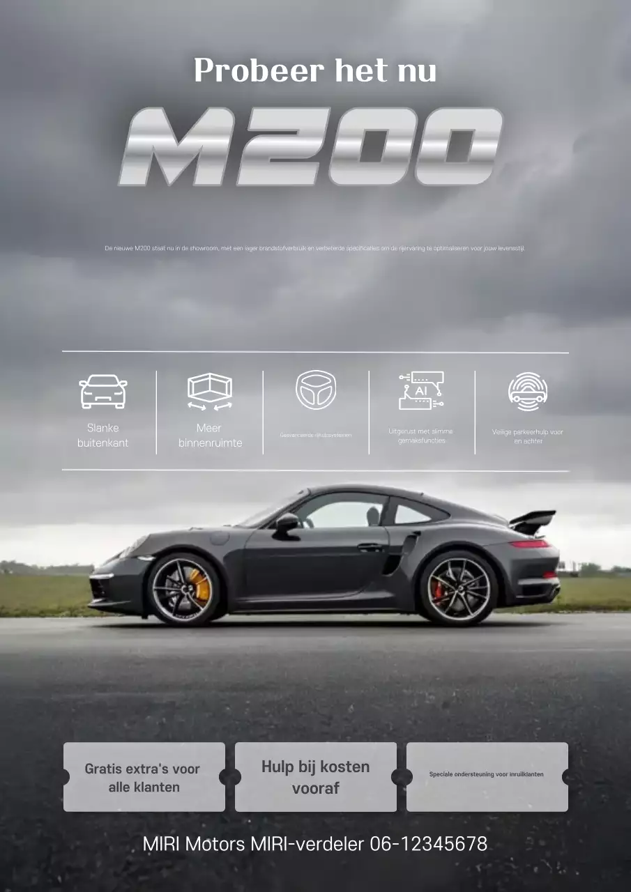 grijze moderne auto-advertentie