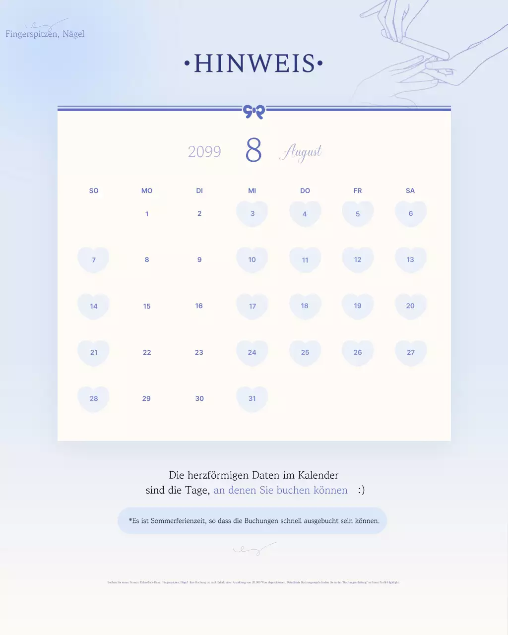 Sky Blue Neat Reservierungsleitfaden Kalender