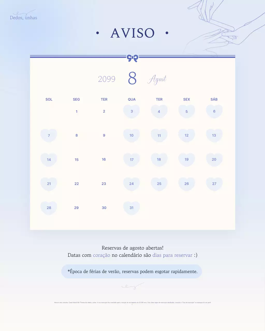 Guia de Reservas Sky Blue Neat Calendário