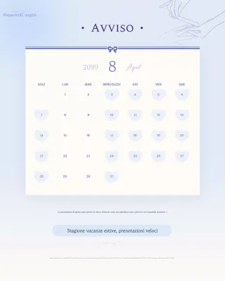 Calendario della guida alle prenotazioni di Sky Blue Neat