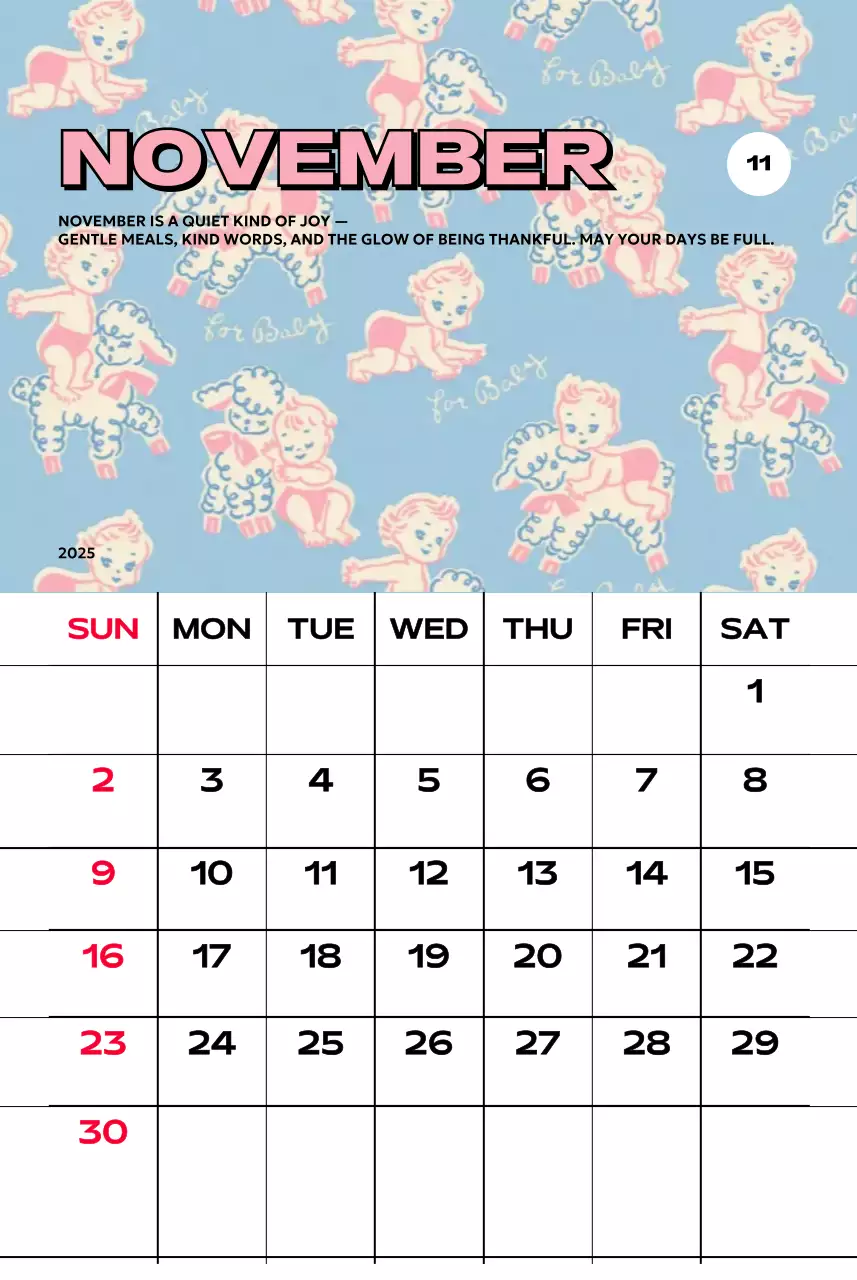 다양한 레트로 일러스트가 있는 화려한 캘린더 달력