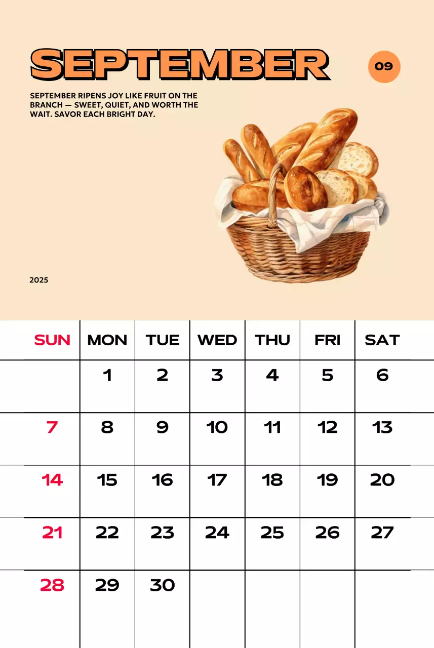 다양한 레트로 일러스트가 있는 화려한 캘린더 달력