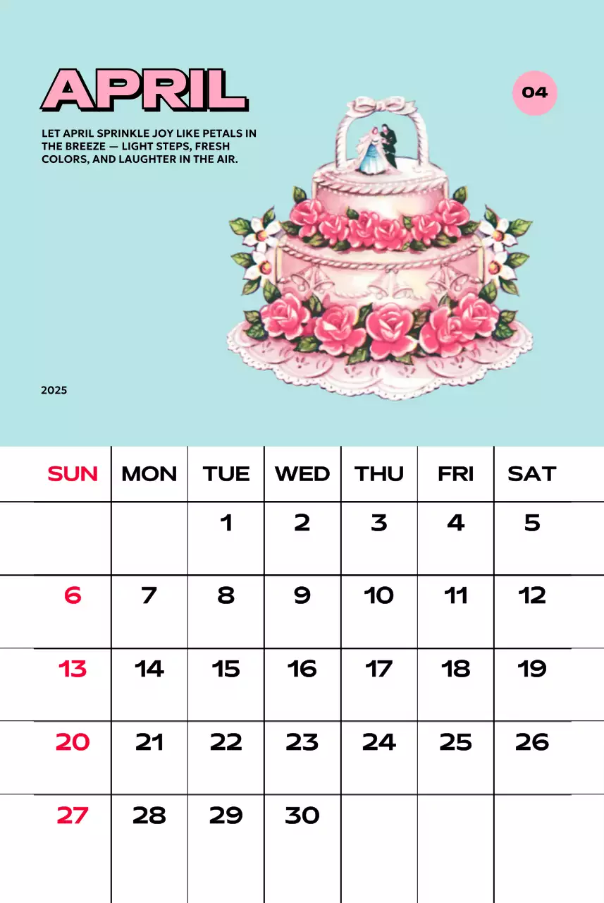 다양한 레트로 일러스트가 있는 화려한 캘린더 달력