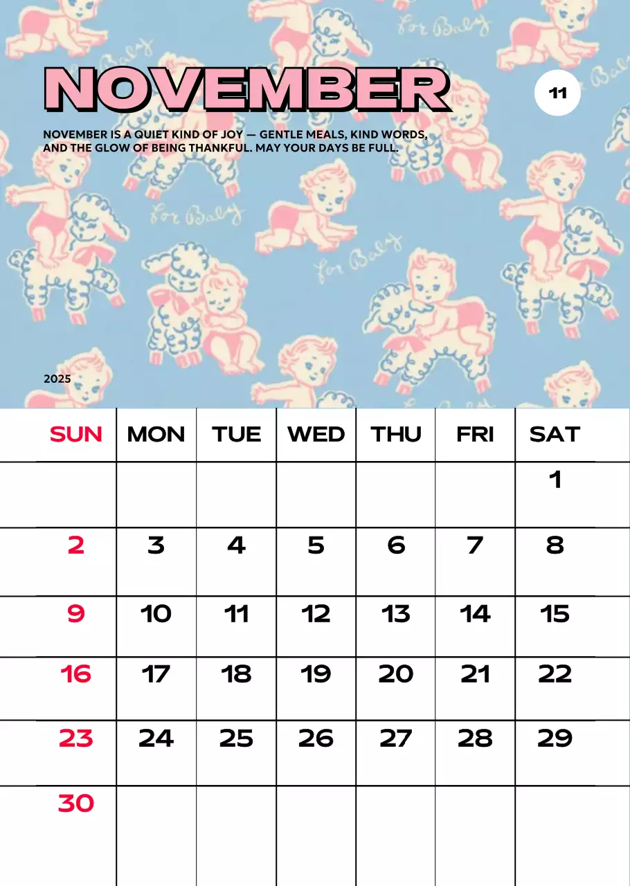 다양한 레트로 일러스트가 있는 화려한 캘린더 달력