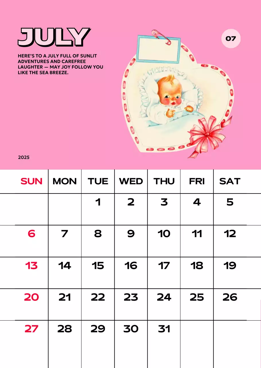 다양한 레트로 일러스트가 있는 화려한 캘린더 달력