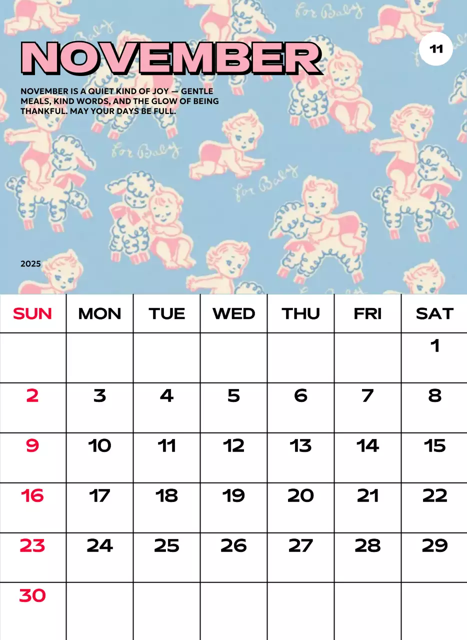 다양한 레트로 일러스트가 있는 화려한 캘린더 달력