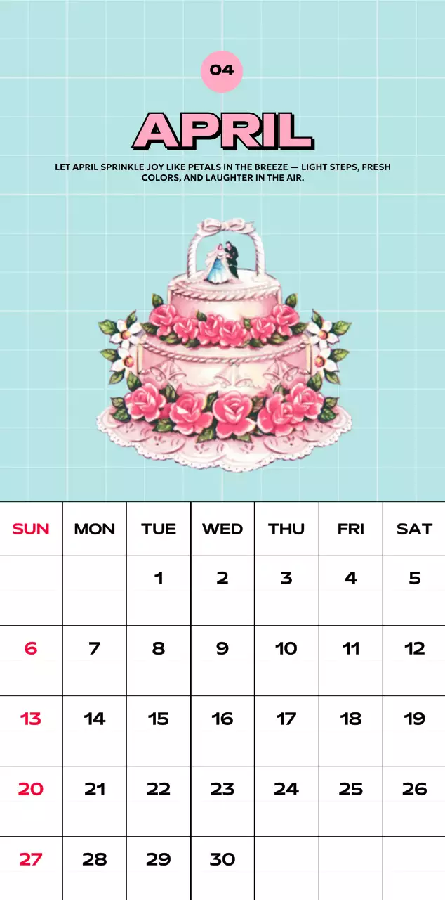 다양한 레트로 일러스트가 있는 화려한 캘린더 달력