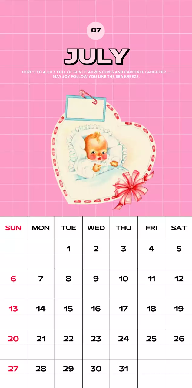 다양한 레트로 일러스트가 있는 화려한 캘린더 달력