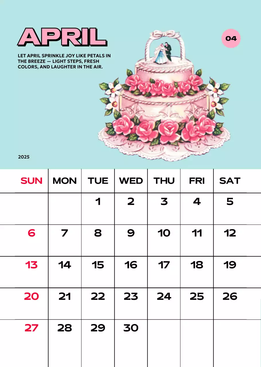 다양한 레트로 일러스트가 있는 화려한 캘린더 달력