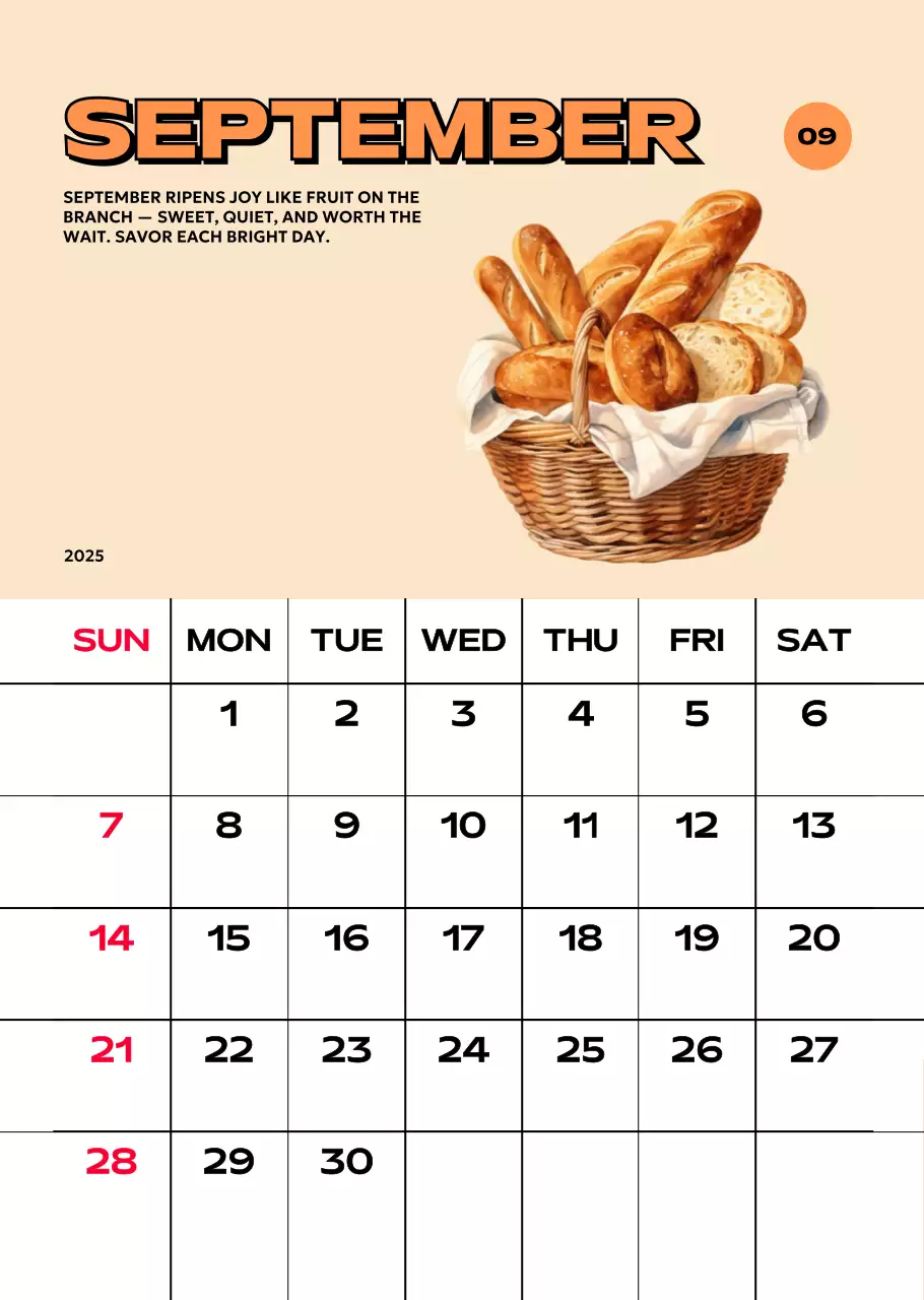 다양한 레트로 일러스트가 있는 화려한 캘린더 달력