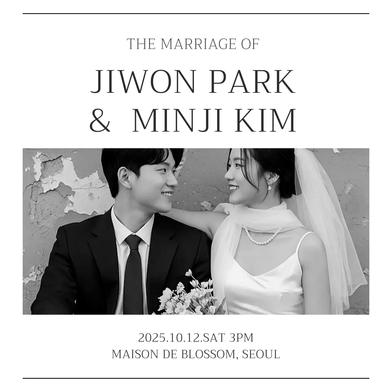 흑백 클래식 결혼 초대장