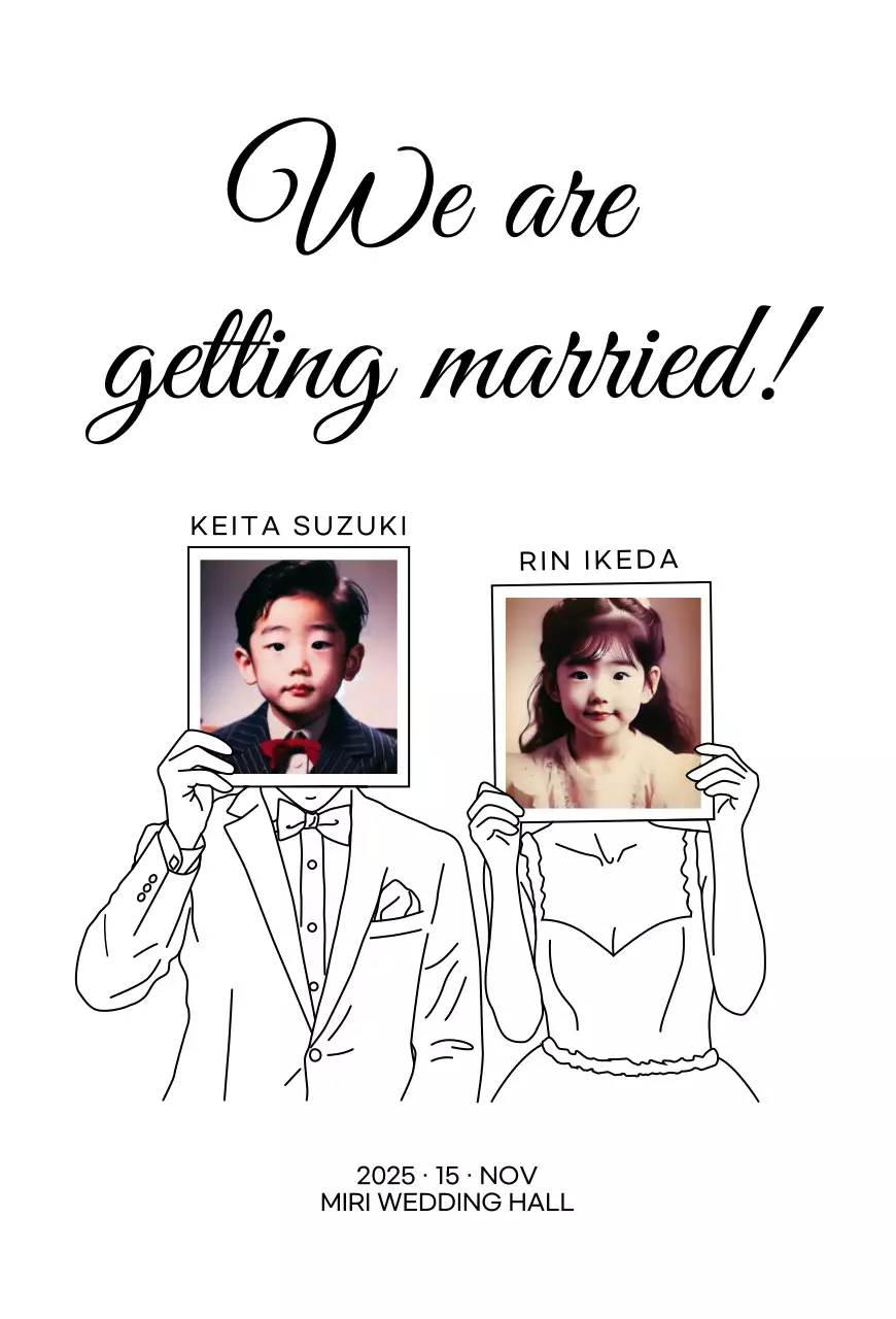 白黒 シンプル 結婚式 招待状