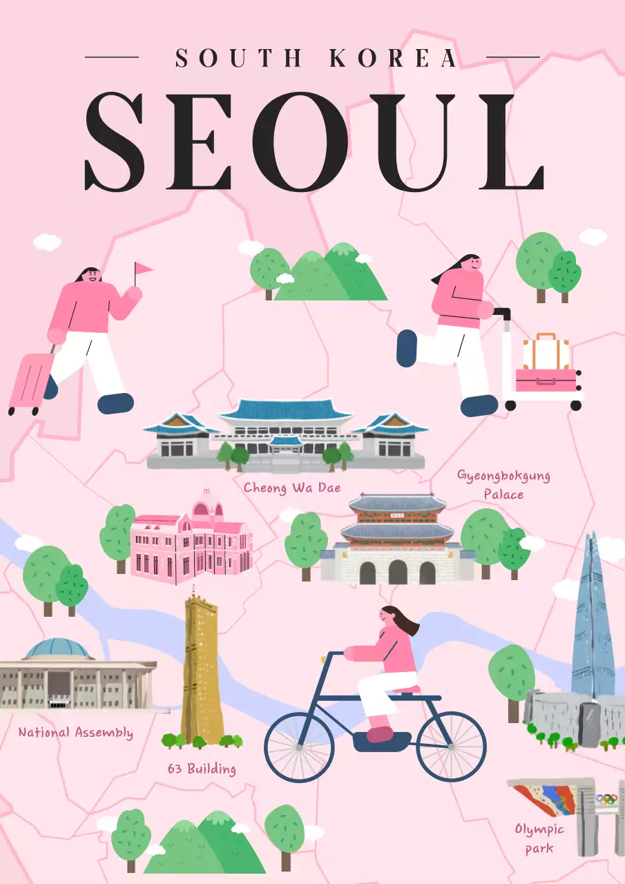 핑크 아기자기한 서울 관광 안내