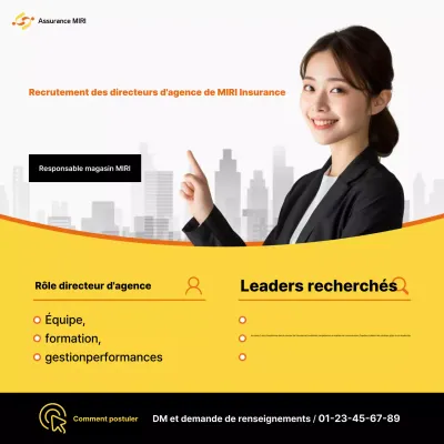 Avis de recrutement de responsable de centre d'assurance moderne en jaune et orange