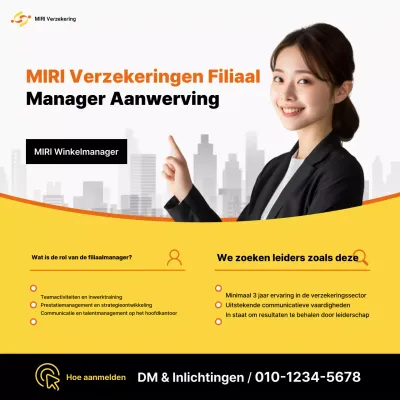 Wervingsbericht voor leider van modern verzekeringscentrum in geel en oranje