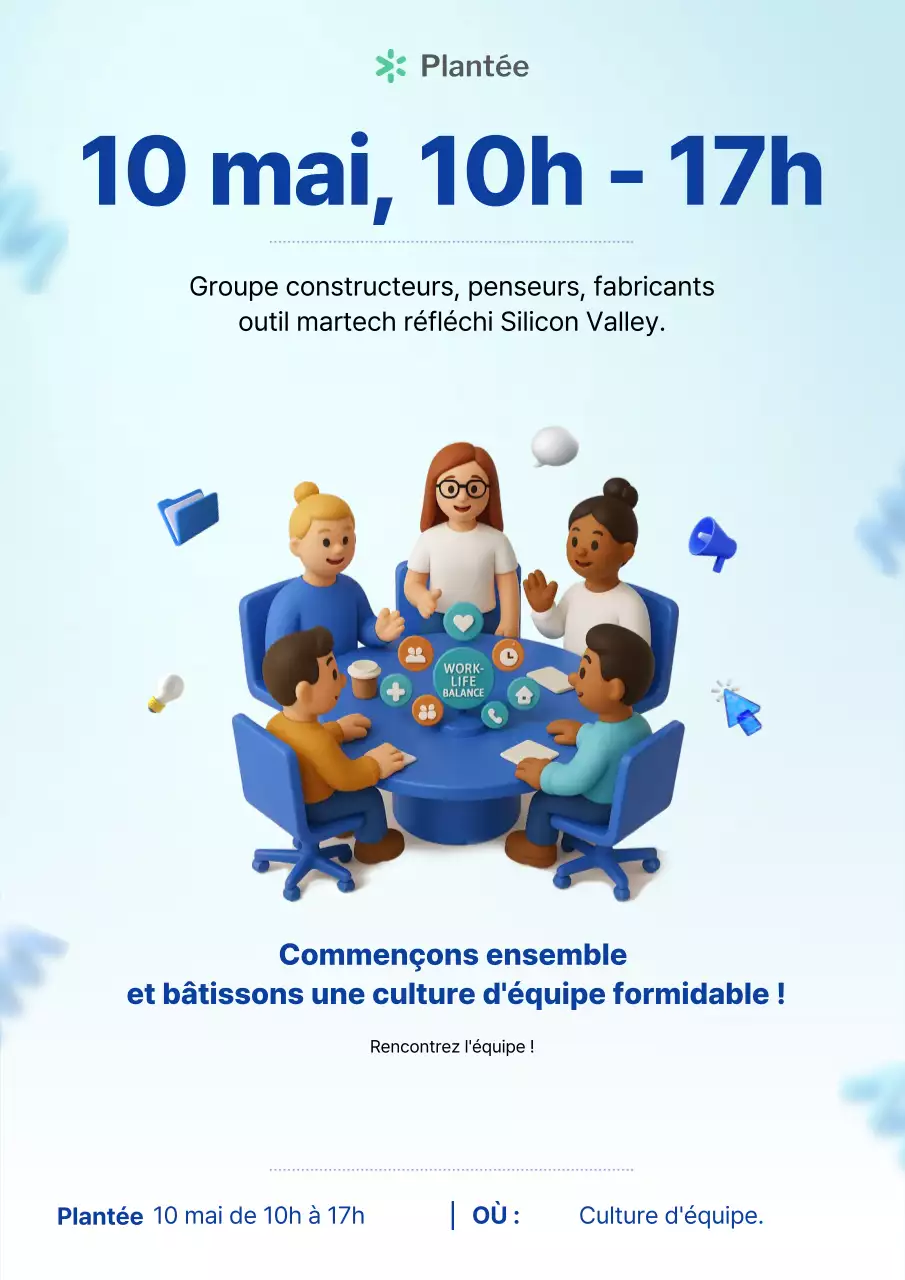 Affiche d'événement de réunion d'équipe 3D moderne bleue