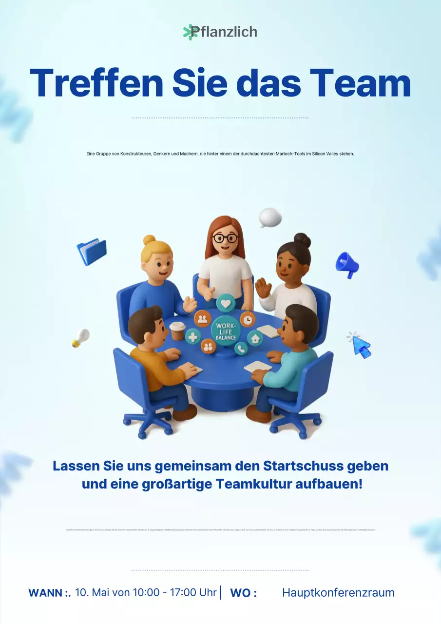 Blaues modernes 3D-Teambesprechungs-Eventplakat