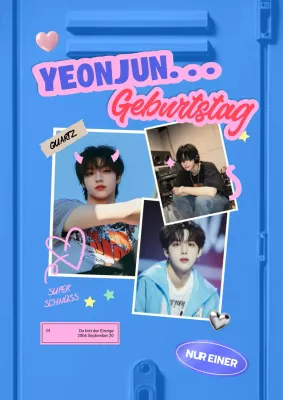 Alles Gute zum Geburtstagsangebot mit Polaroidfoto auf blauem Schrank