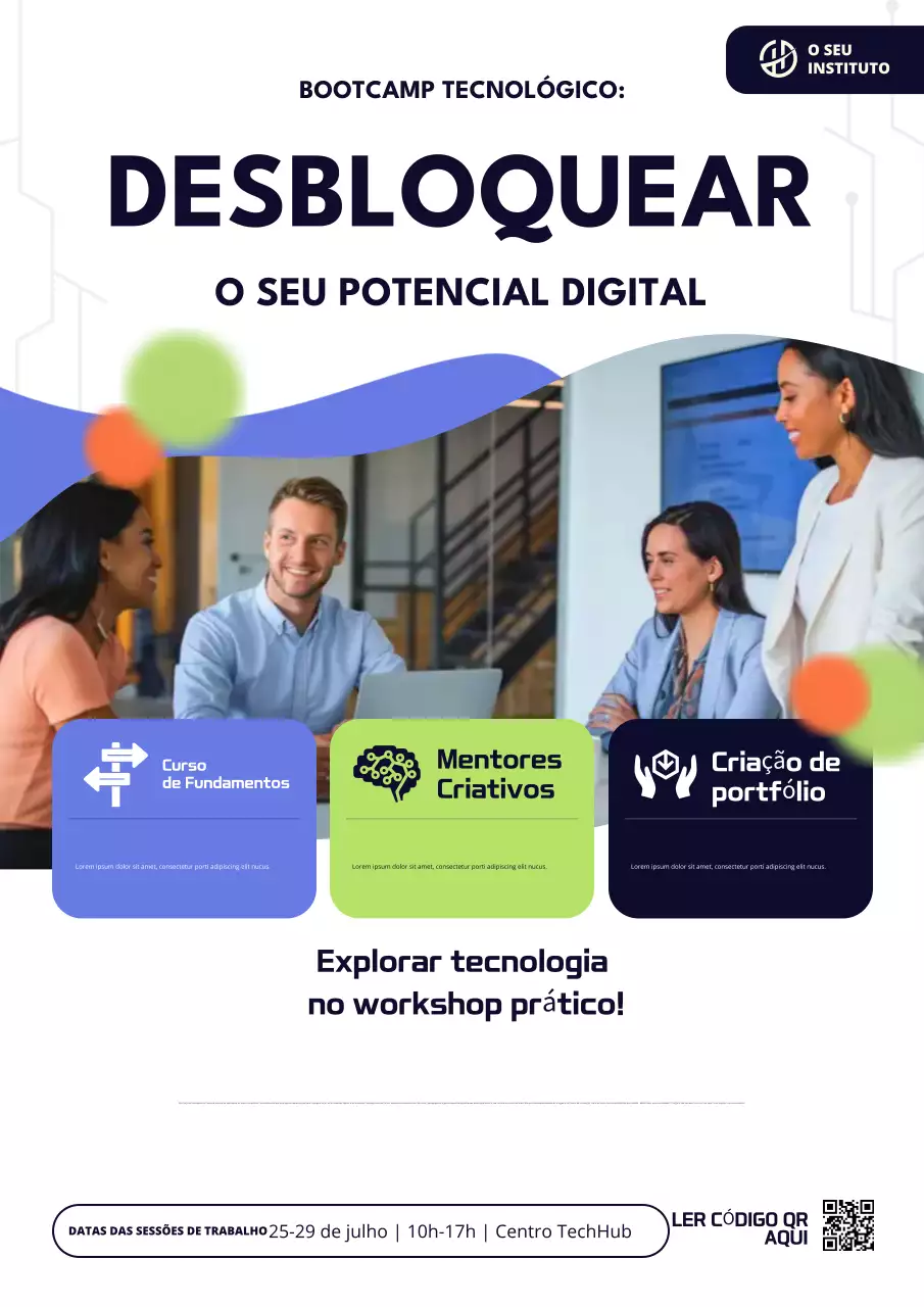 Cartaz promocional do workshop de tecnologia moderna azul