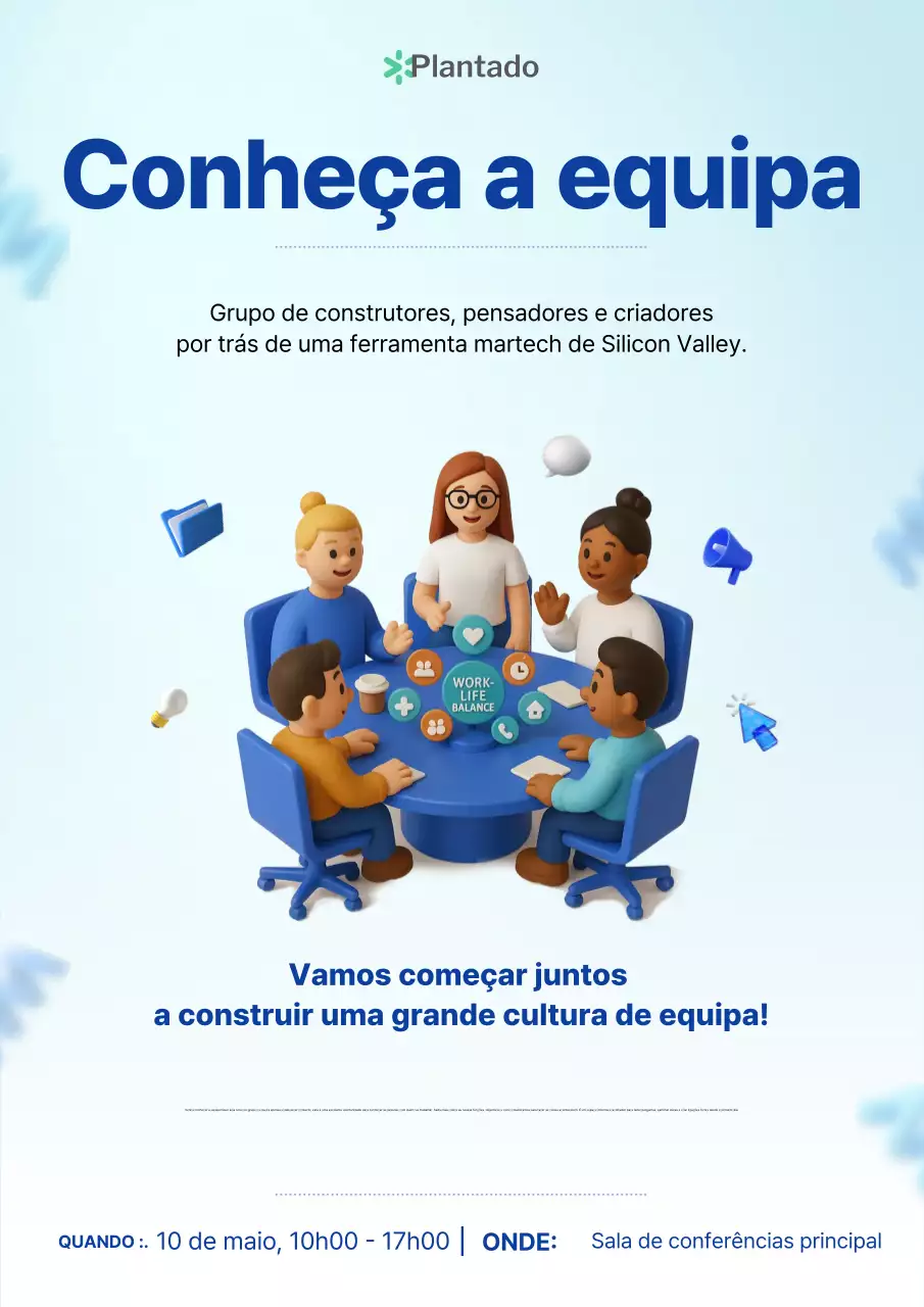 Cartaz de evento de reunião de equipe 3D moderno azul