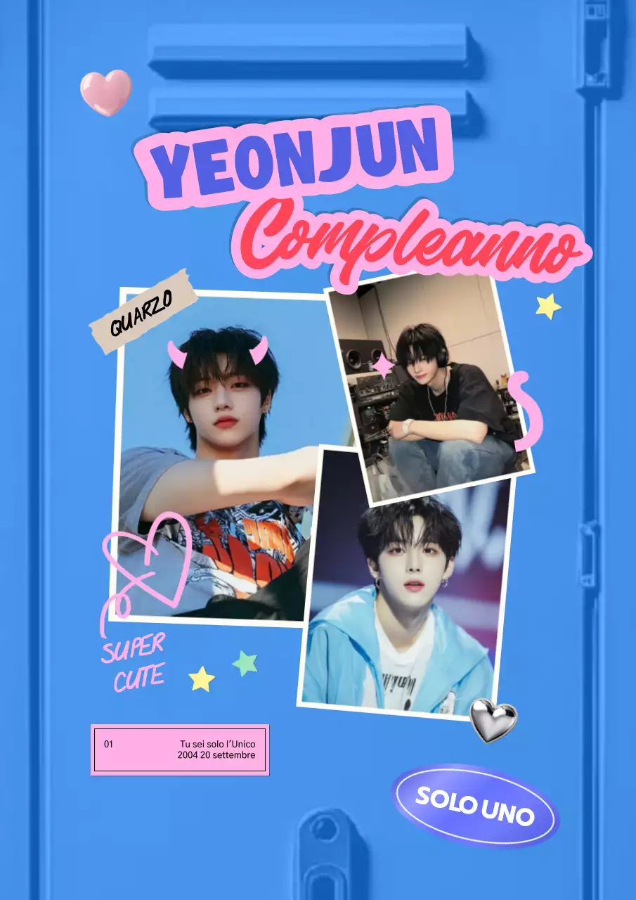 Promozione di buon compleanno con foto polaroid su mobiletto blu