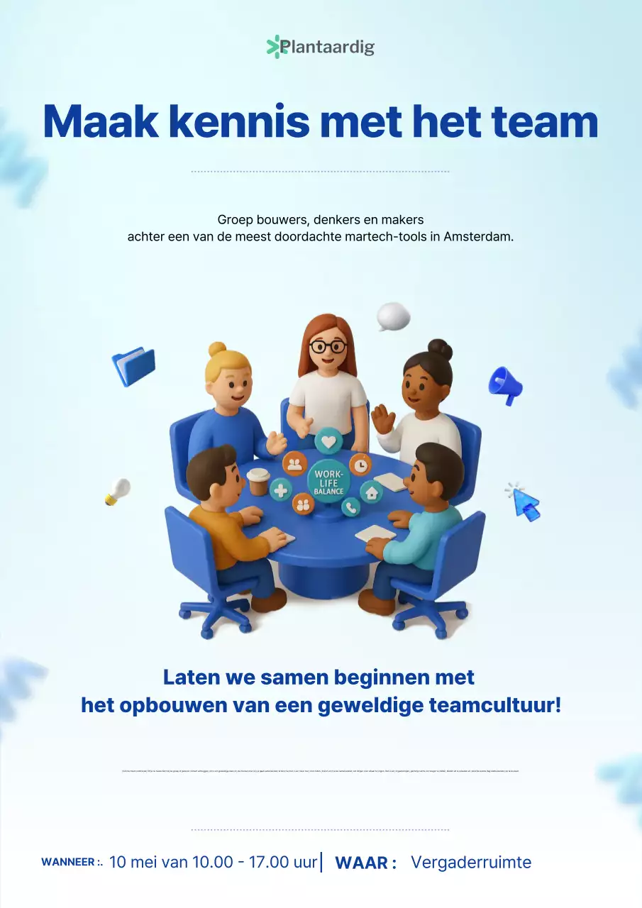 Blauwe moderne 3D-teamvergadering-evenementposter