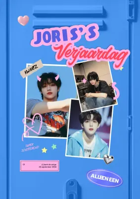 Verjaardagsactie met polaroidfoto op blauwe kast