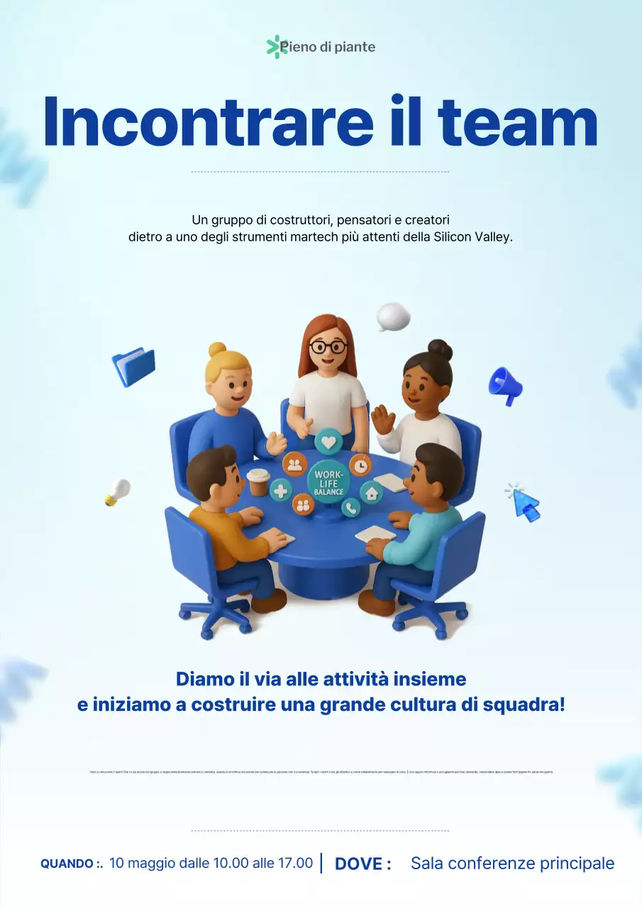 Poster per evento di riunione di squadra 3D moderno blu