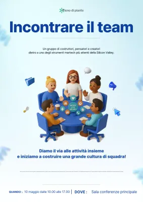 Poster per evento di riunione di squadra 3D moderno blu
