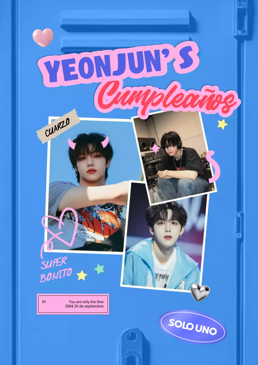 Promoción de feliz cumpleaños con foto Polaroid en gabinete azul.