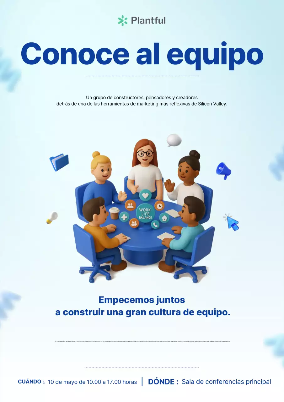 Póster 3D azul moderno para reunión de equipo