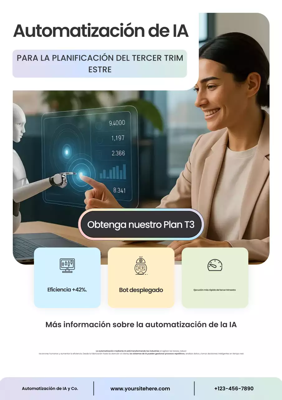Póster de plan de negocios de IA moderno en tonos pastel