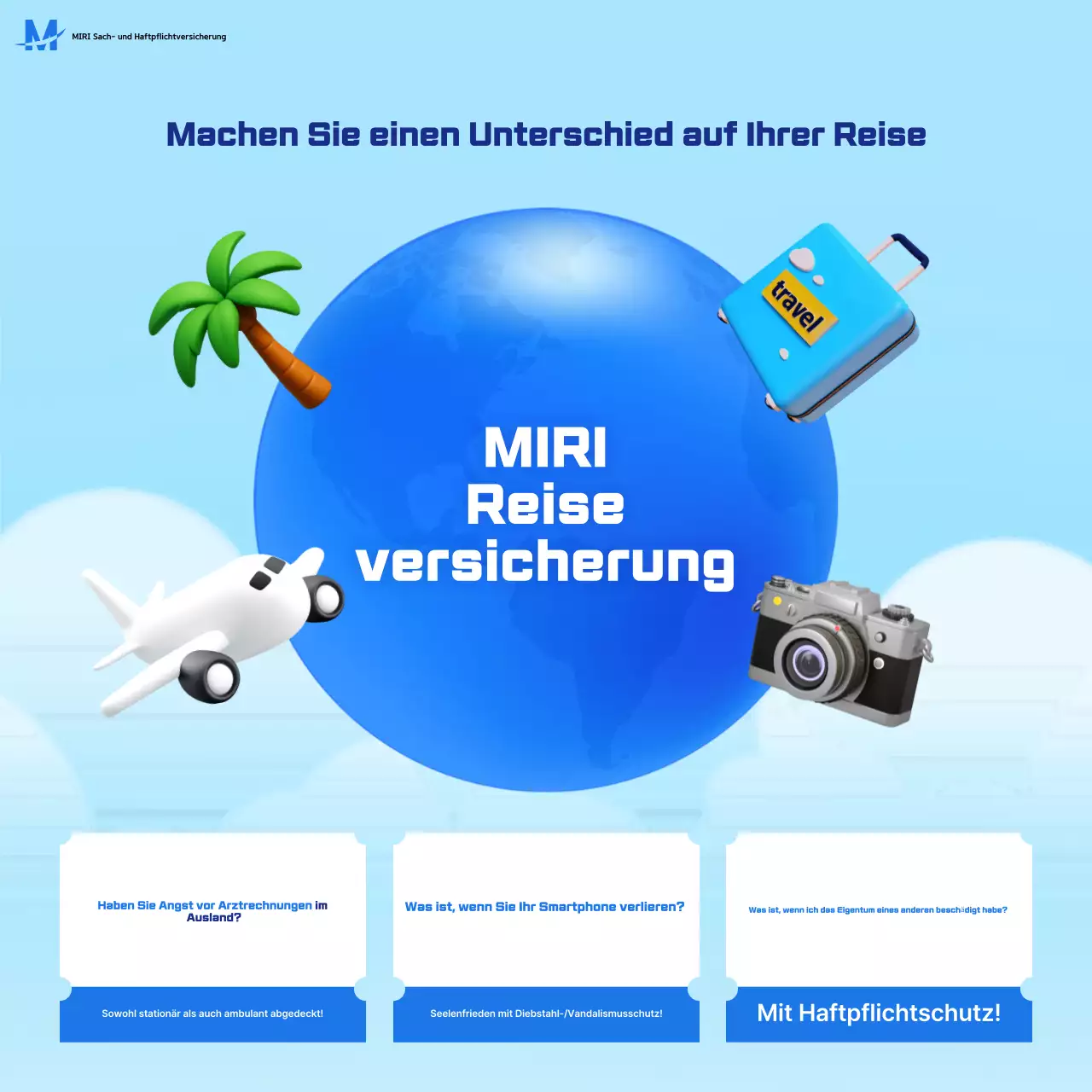 Himmelblaue moderne Reiseversicherungsanzeige