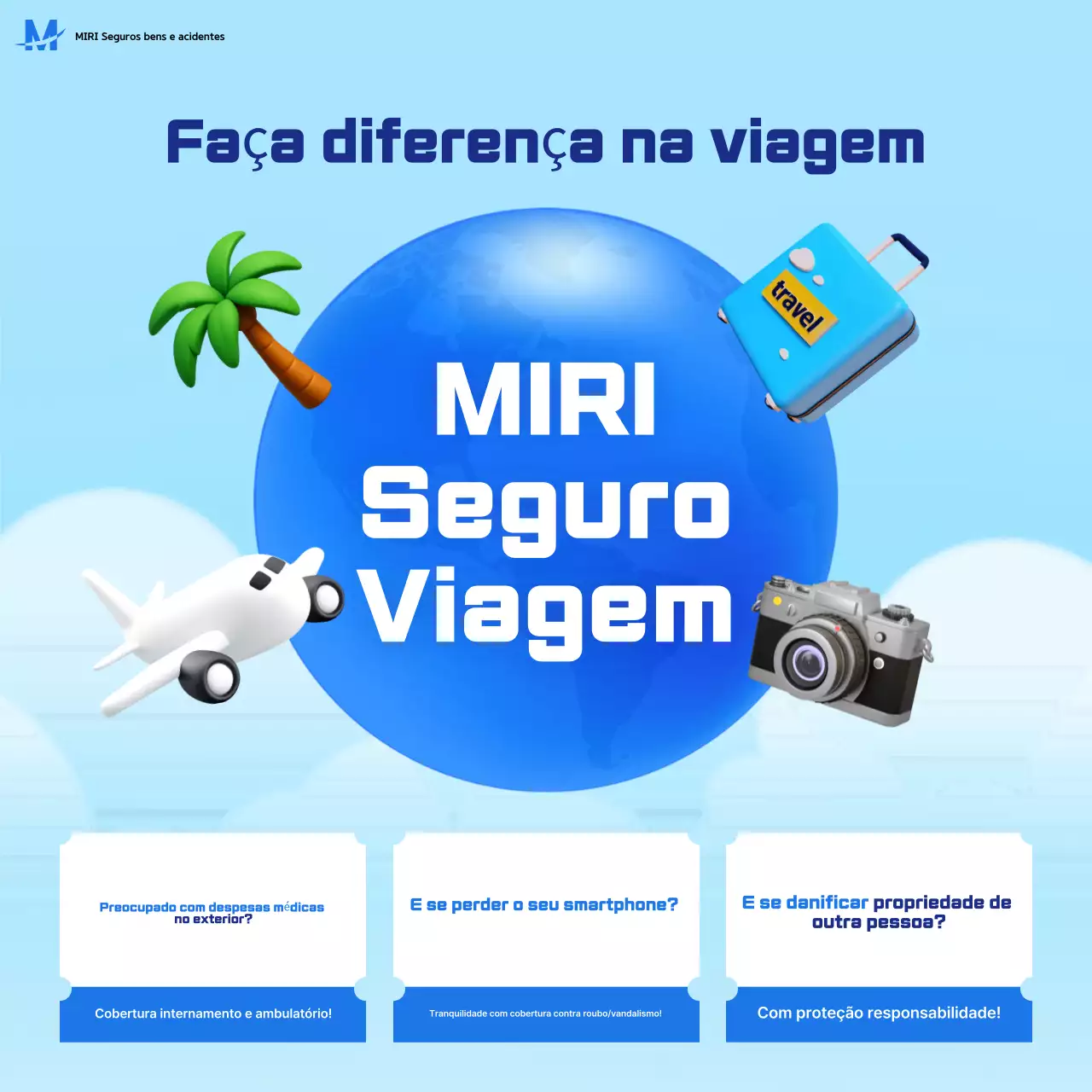 Anúncio de seguro viagem moderno azul-celeste