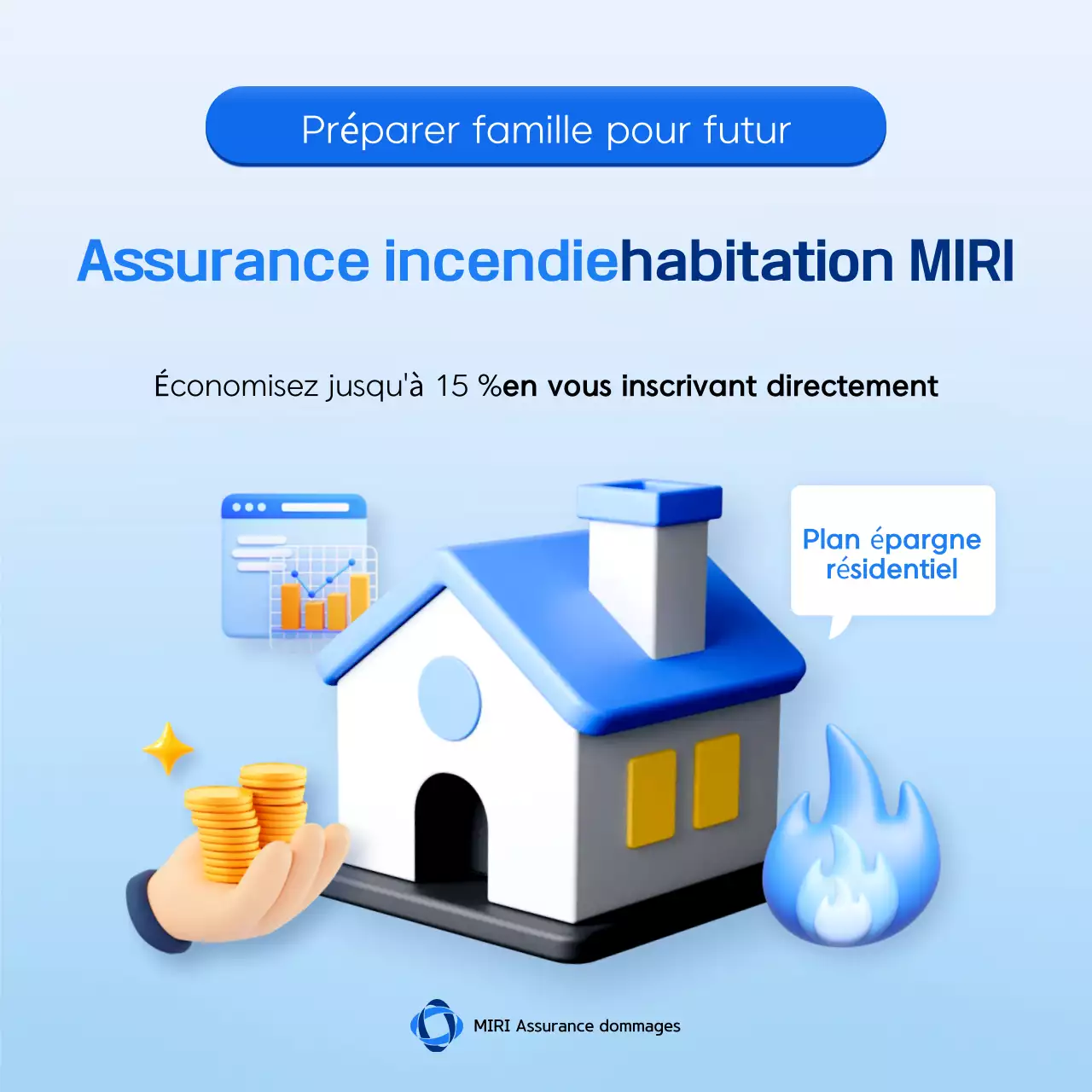 Publicité d'assurance moderne bleu ciel